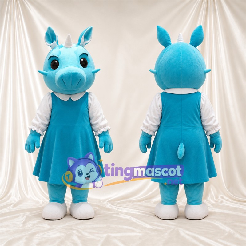 Blue Rhinoceros Mascot Costume - Blue Dress