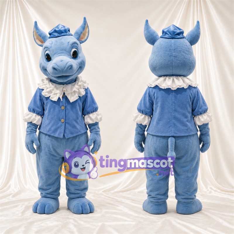 Blue Dragon Mascot Costume - Blue Outfit and Cap