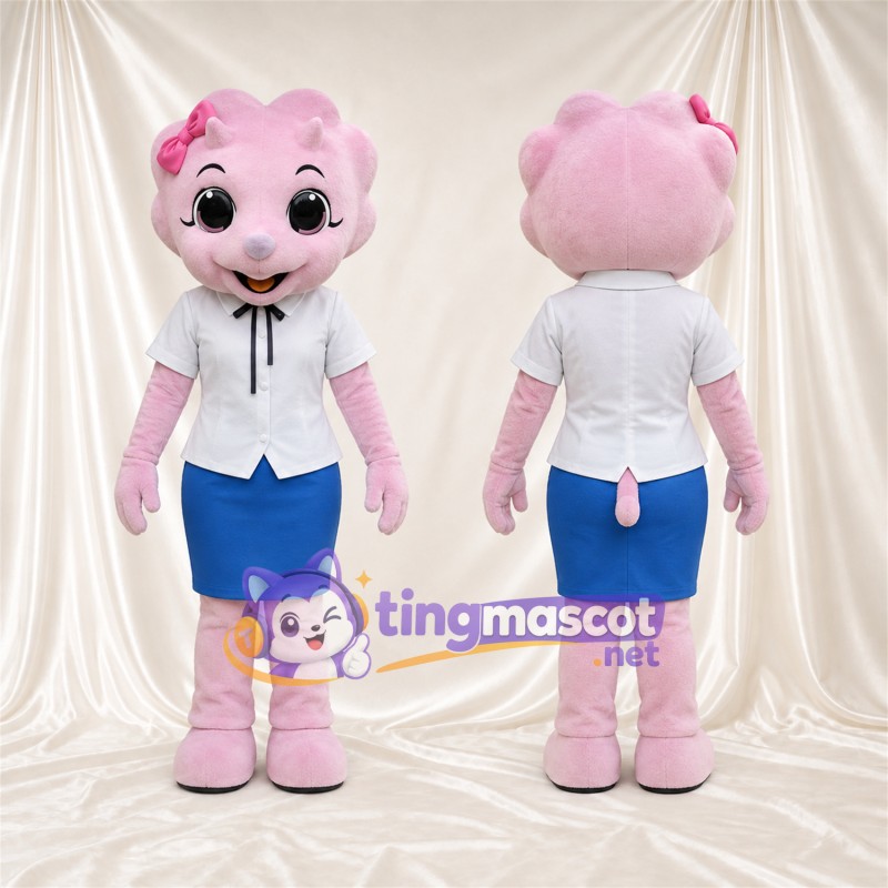 Costume de mascotte Dinosaure – rose – Chemisier (blanc); Jupe (bleu)
