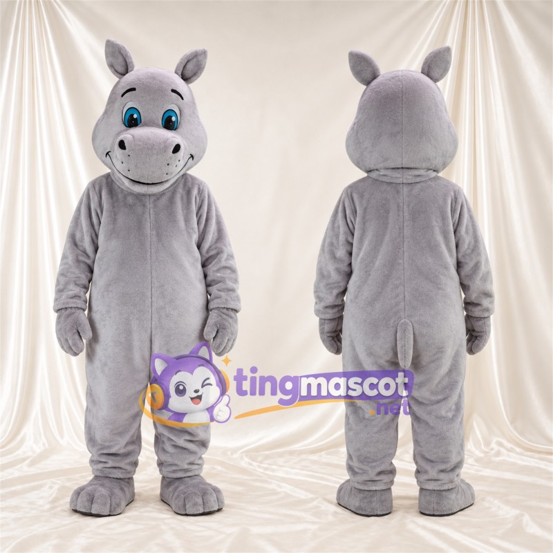 Costume de mascotte Hippopotame – gris – Museau (gris); Yeux (bleu)