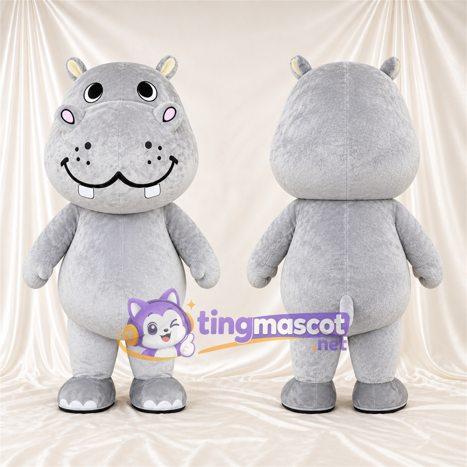 Costume de mascotte Hippopotame – gris – Visage souriant; Tête Costume de mascotte Hippopotame – gris – Visage souriant; Tête