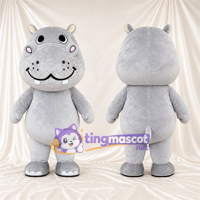 Costume de mascotte Hippopotame – gris – Visage souriant; Tête