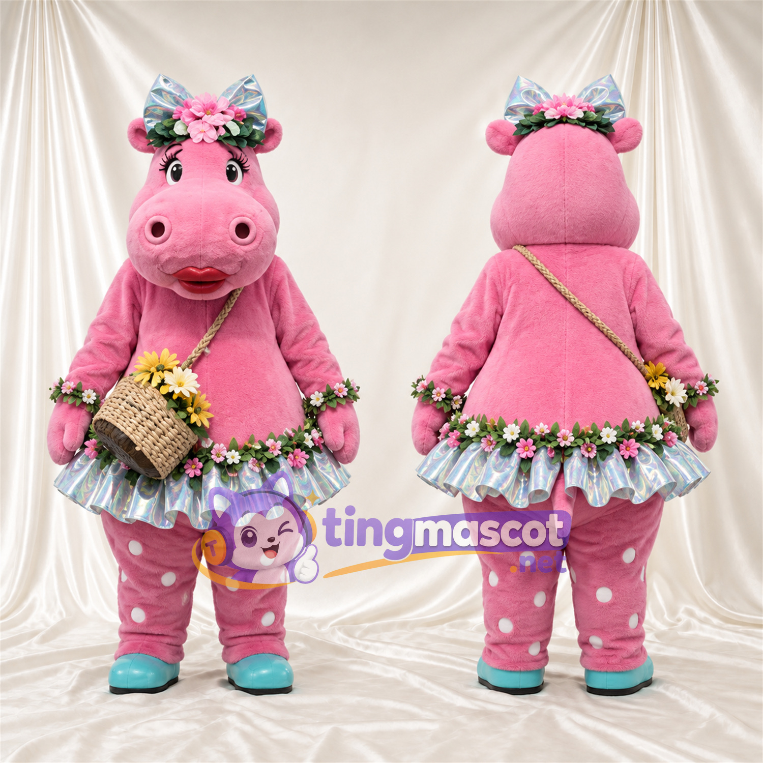 Costume de mascotte Hippopotame – rose – Jupe; Coiffe Costume de mascotte Hippopotame – rose – Jupe; Coiffe