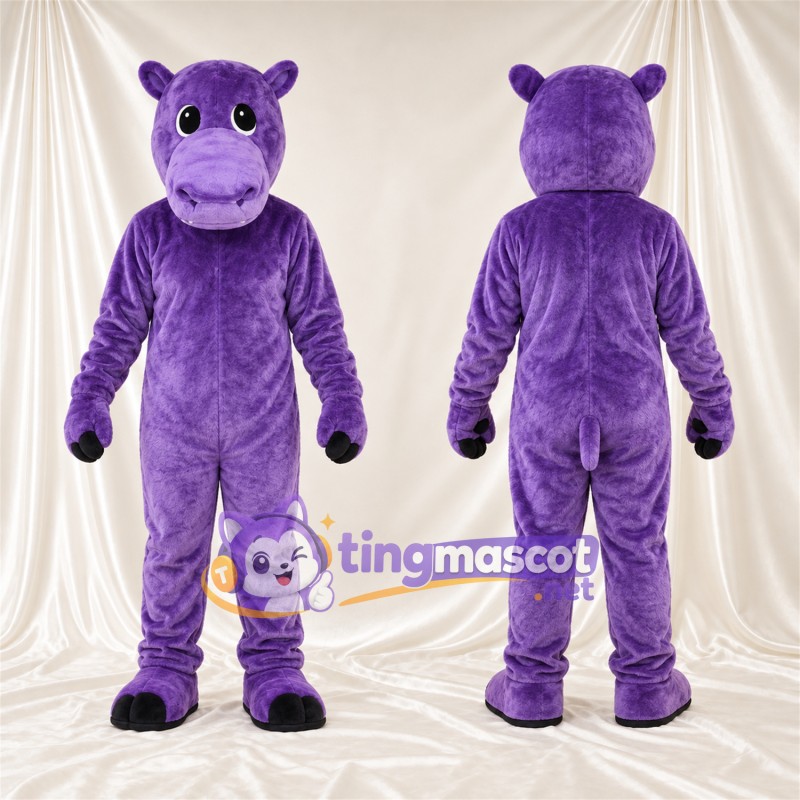 Costume de mascotte Hippopotame – violet – Petites oreilles rondes; Pieds (noir)