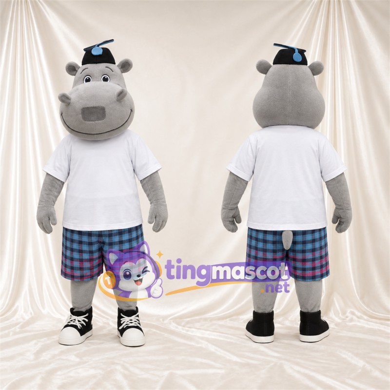 Costume de mascotte Hippopotame – gris – Chemise (blanc); Short