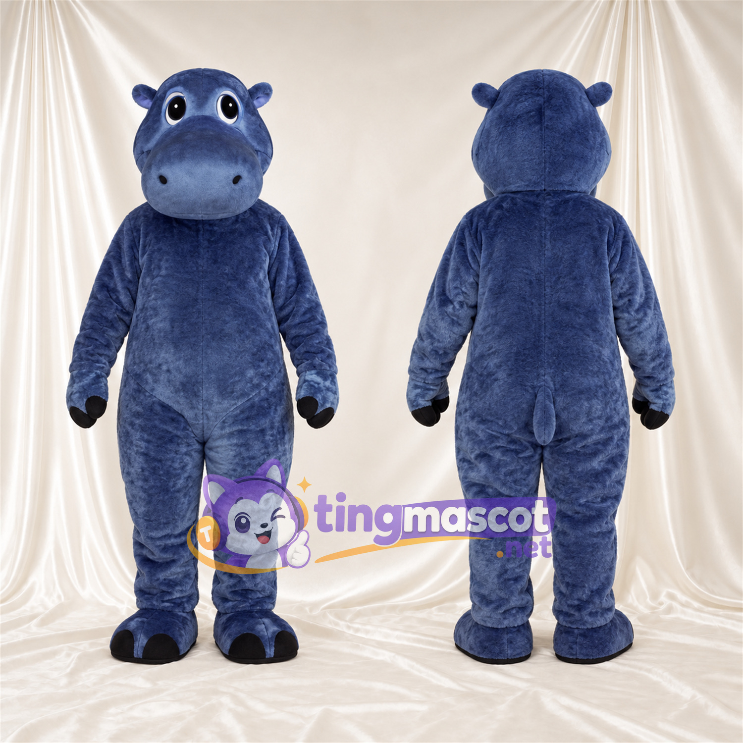 Blue Hippopotamus Mascot Costume - Black Feet and Round Muzzle Blue Hippopotamus Mascot Costume - Black Feet and Round Muzzle