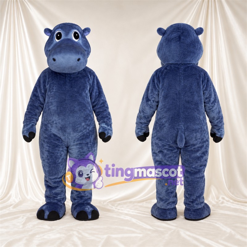 Blue Hippopotamus Mascot Costume - Black Feet and Round Muzzle
