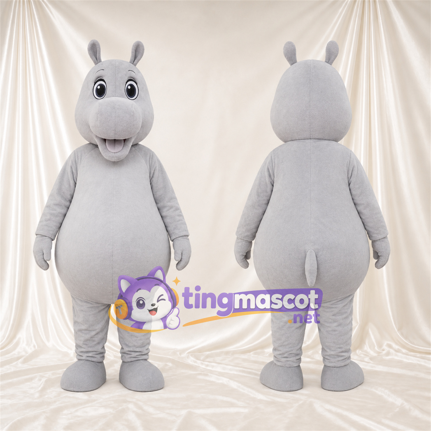 Costume de mascotte Hippopotame – blanc – Museau rond; Visage souriant Costume de mascotte Hippopotame – blanc – Museau rond; Visage souriant