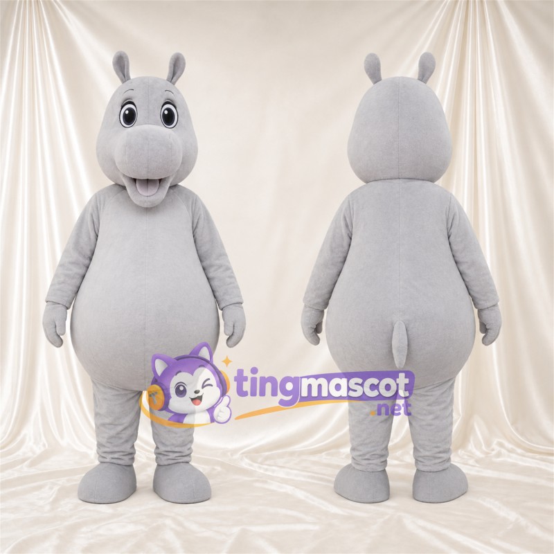 Costume de mascotte Hippopotame – blanc – Museau rond; Visage souriant