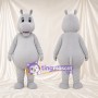 Costume de mascotte Hippopotame – blanc – Museau rond; Visage souriant