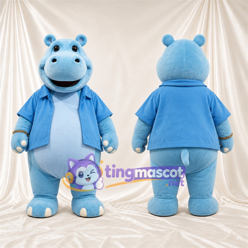 Blue Hippopotamus Mascot Costume - Blue Jacket