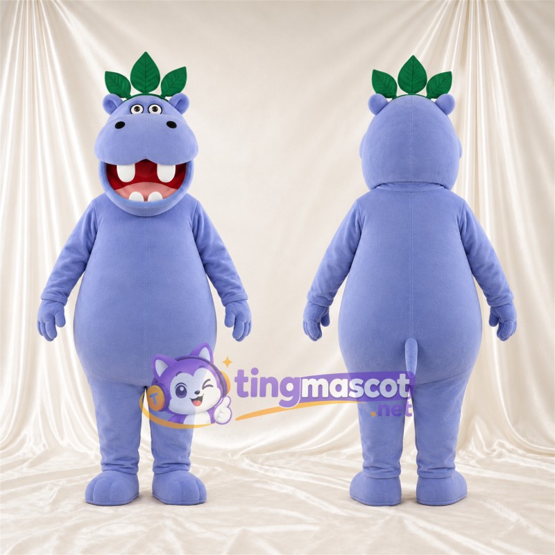 Costume de mascotte Hippopotame – violet – Feuille; Couronne