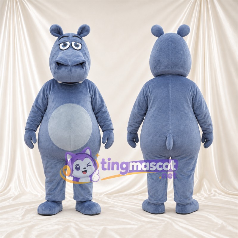 Blue Hippopotamus Mascot Costume - Light Blue Belly and Round Belly