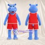 Maskottchenkostüm Nilpferd – blau – Basketballtrikot (rot)