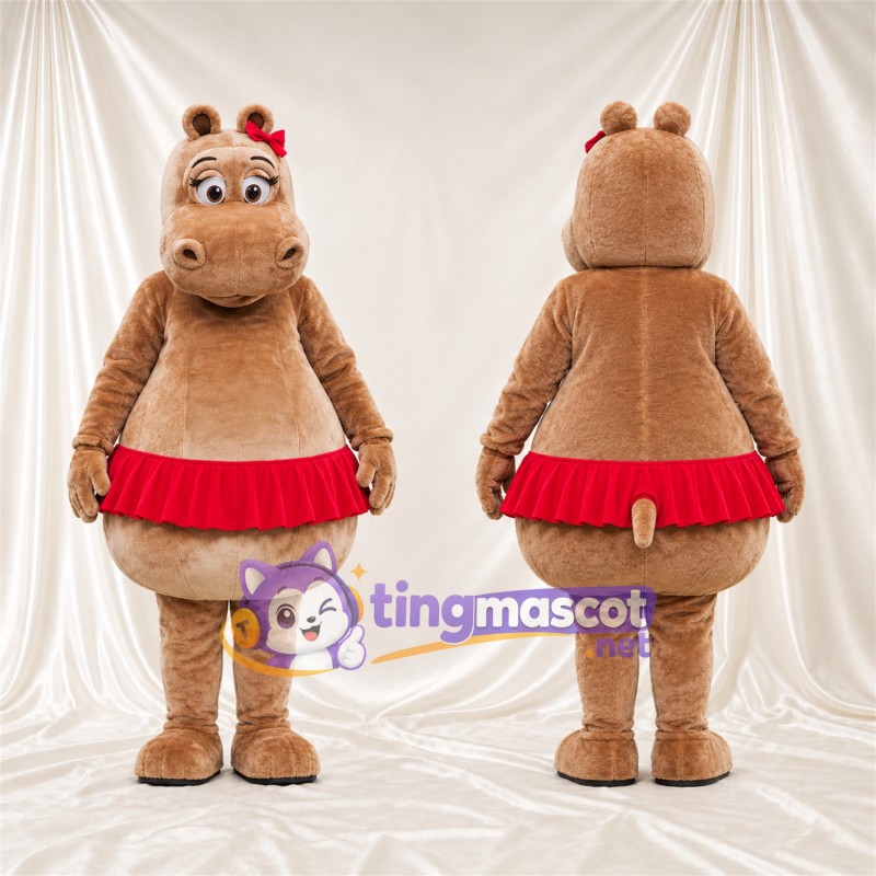 Costume de mascotte Hippopotame – brun clair – Jupe (rouge)
