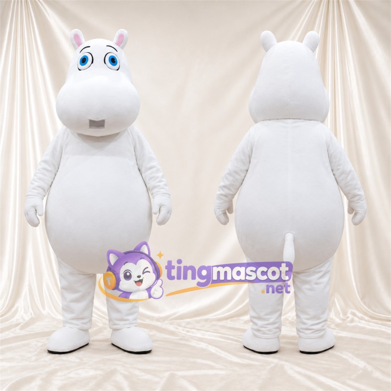 Costume de mascotte Hippopotame – blanc – Ventre rond; Yeux (bleu)