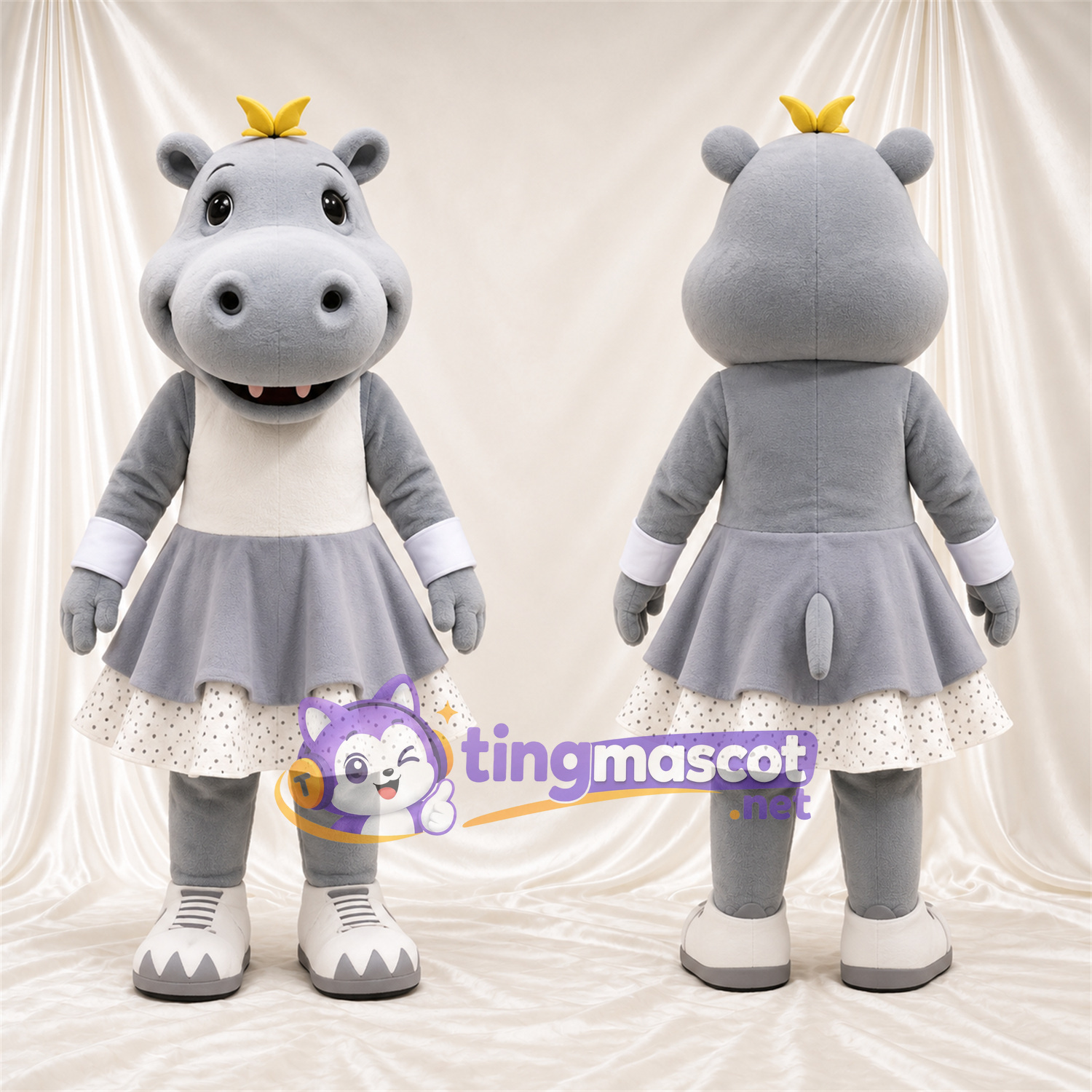 Costume de mascotte Hippopotame – gris – Robe (gris) Costume de mascotte Hippopotame – gris – Robe (gris)