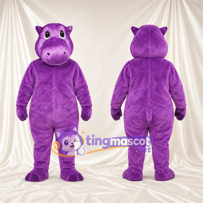 Costume de mascotte Hippopotame – violet – Petites oreilles rondes; Museau rond