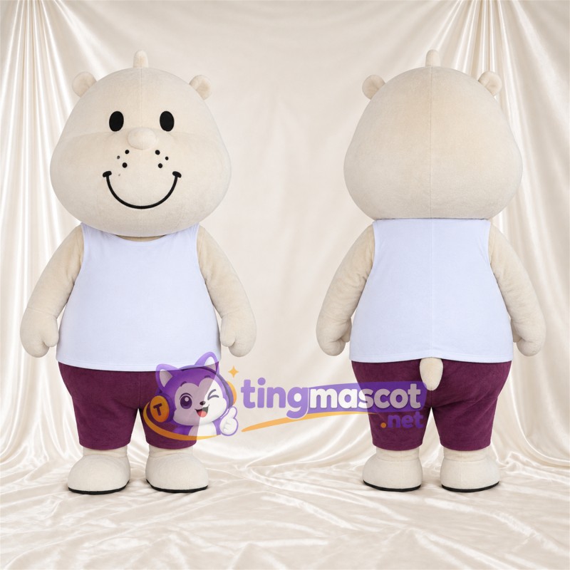 Costume de mascotte Hippopotame – blanc – T-shirt (blanc); Pantalon (violet)