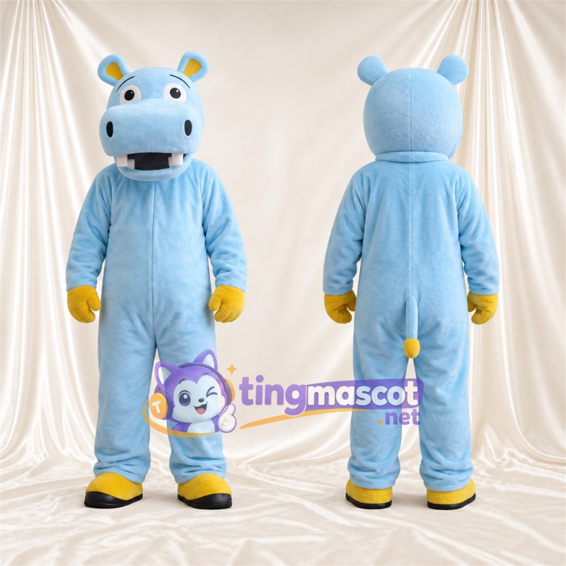 Costume de mascotte Hippopotame – bleu – Gants (jaune); Sabots (jaune)