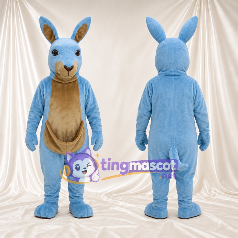 Blue Kangaroo Mascot Costume - Tan Belly and Front Pouch