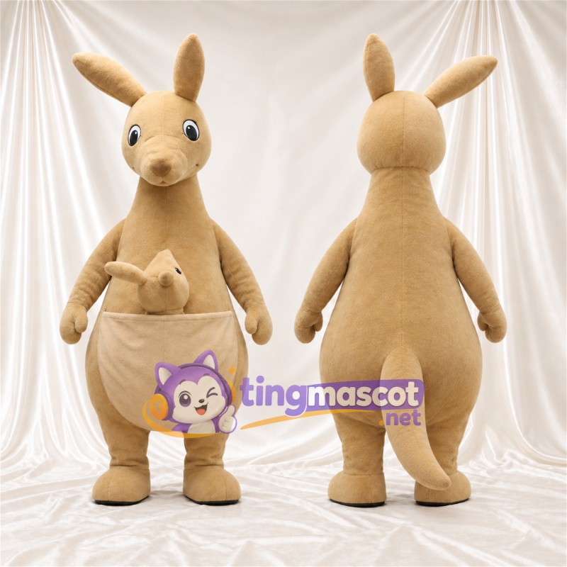 Tan Kangaroo Mascot Costume - Joey in Pouch and Large Front Pouch