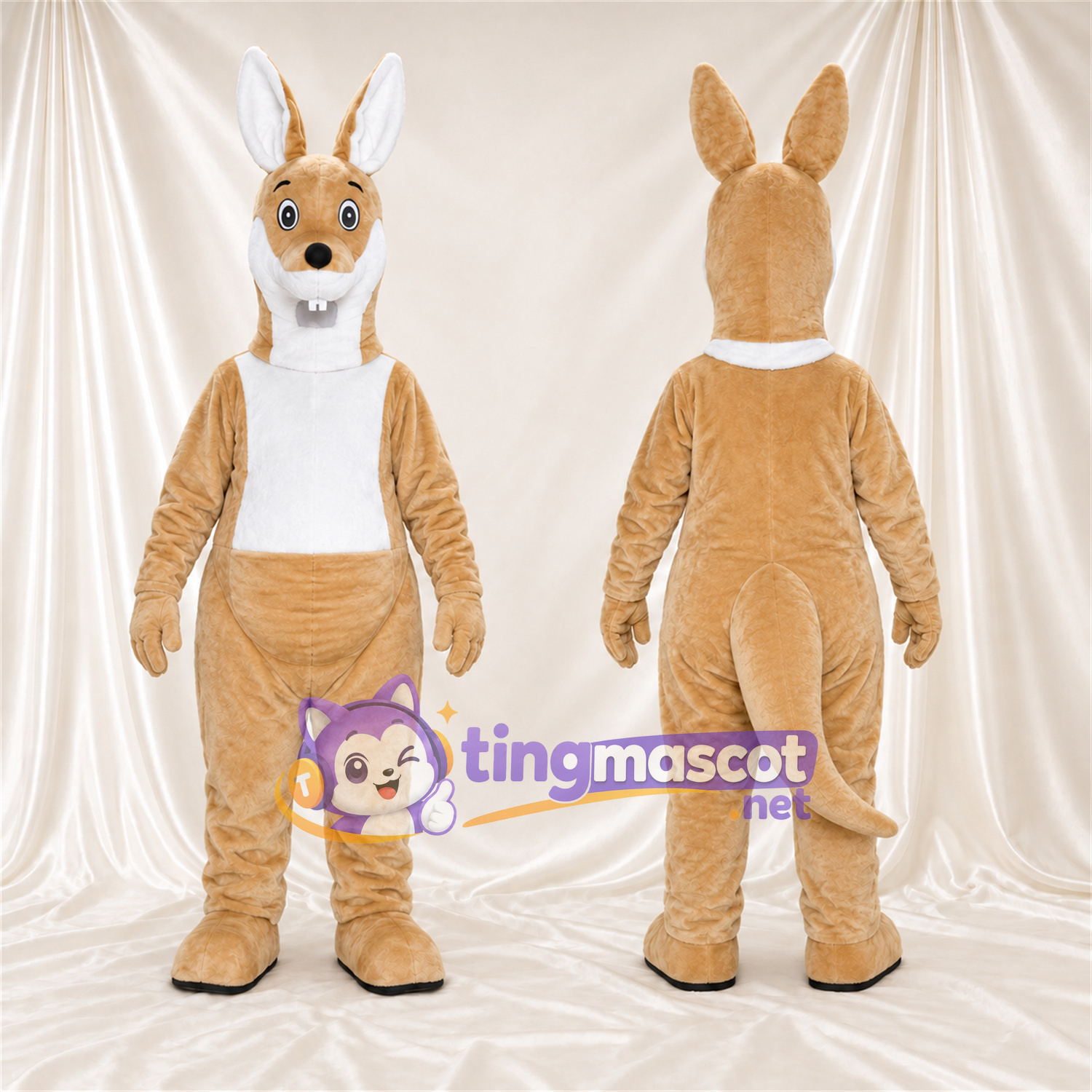 Costume de mascotte Kangourou – brun clair – Chemise (blanc) Costume de mascotte Kangourou – brun clair – Chemise (blanc)