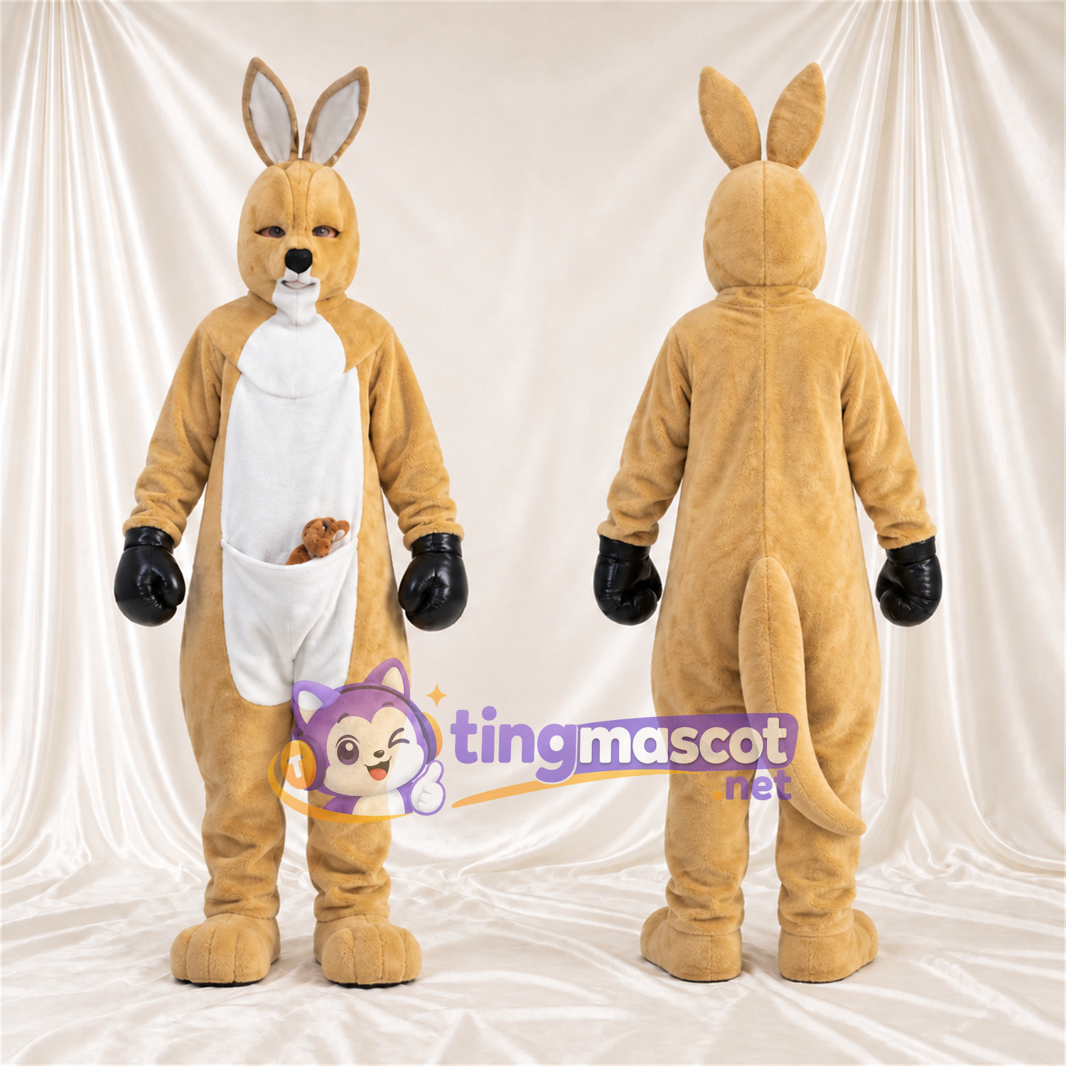 Costume de mascotte Kangourou – brun clair – Gants; Short (blanc) Costume de mascotte Kangourou – brun clair – Gants; Short (blanc)