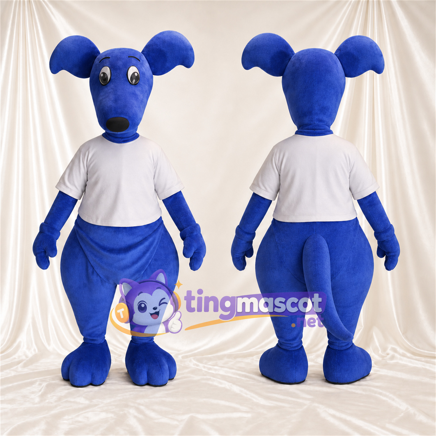 Blue Kangaroo Mascot Costume - White Shirt, Floppy Ears and Black Nose Blue Kangaroo Mascot Costume - White Shirt, Floppy Ears and Black Nose
