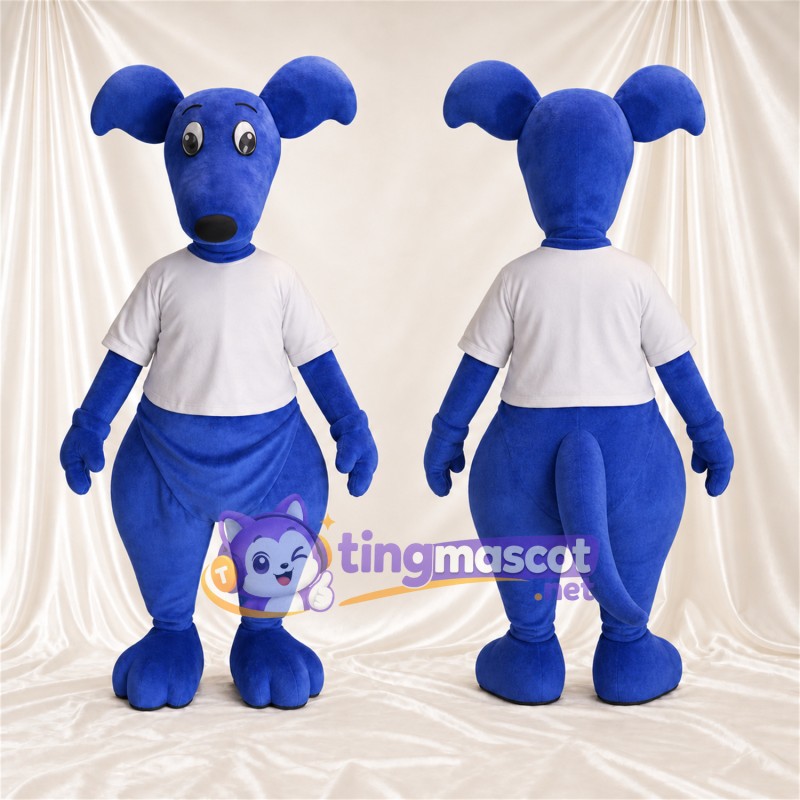 Blue Kangaroo Mascot Costume - White Shirt, Floppy Ears and Black Nose