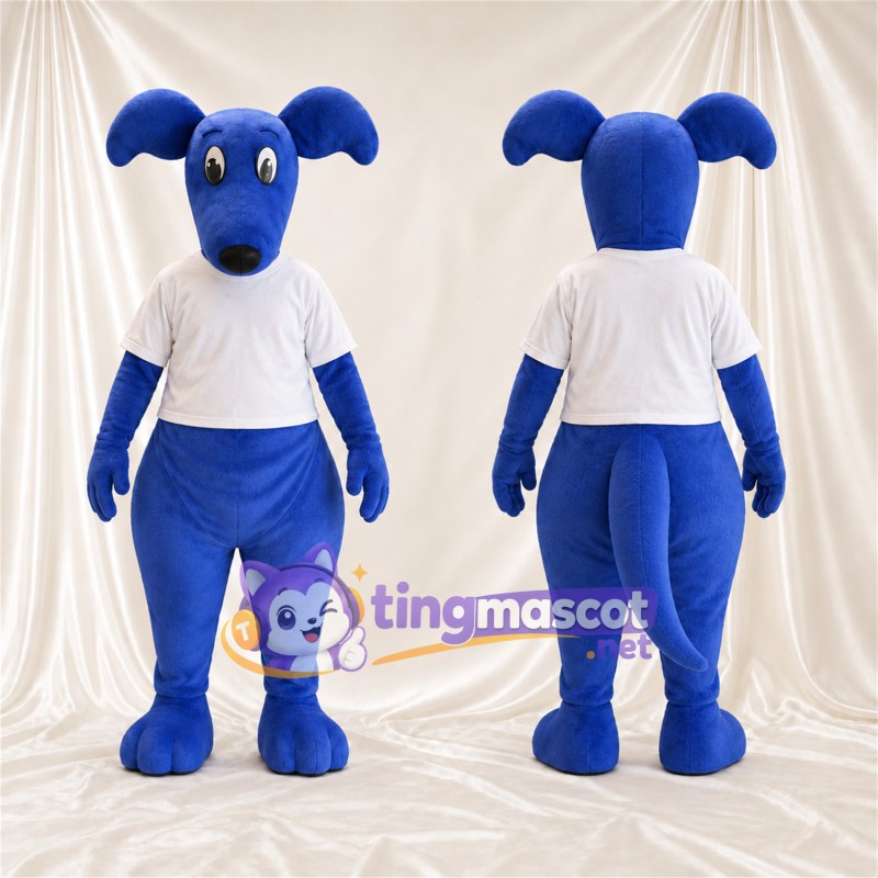 Blue Kangaroo Mascot Costume - White Shirt, Floppy Ears and Long Tail