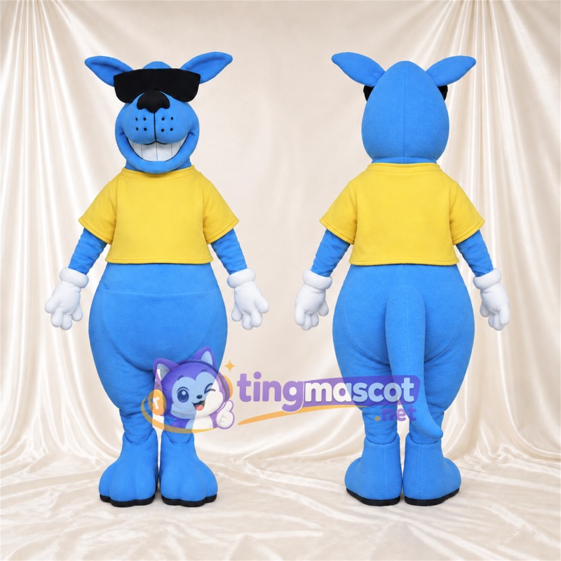 Costume de mascotte Kangourou – bleu – Chemise (jaune); Lunettes de soleil