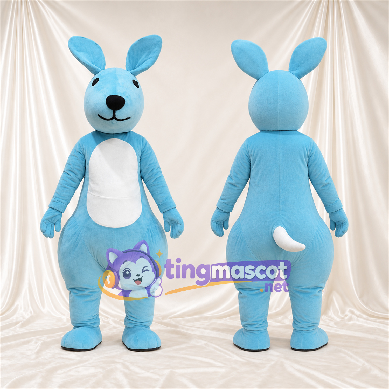 Blue Kangaroo Mascot Costume - White Belly and White Tail Blue Kangaroo Mascot Costume - White Belly and White Tail