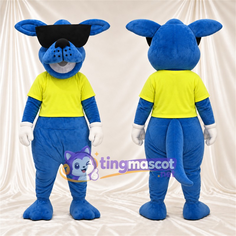Blue Kangaroo Mascot Costume - Yellow Shirt and Sunglasses