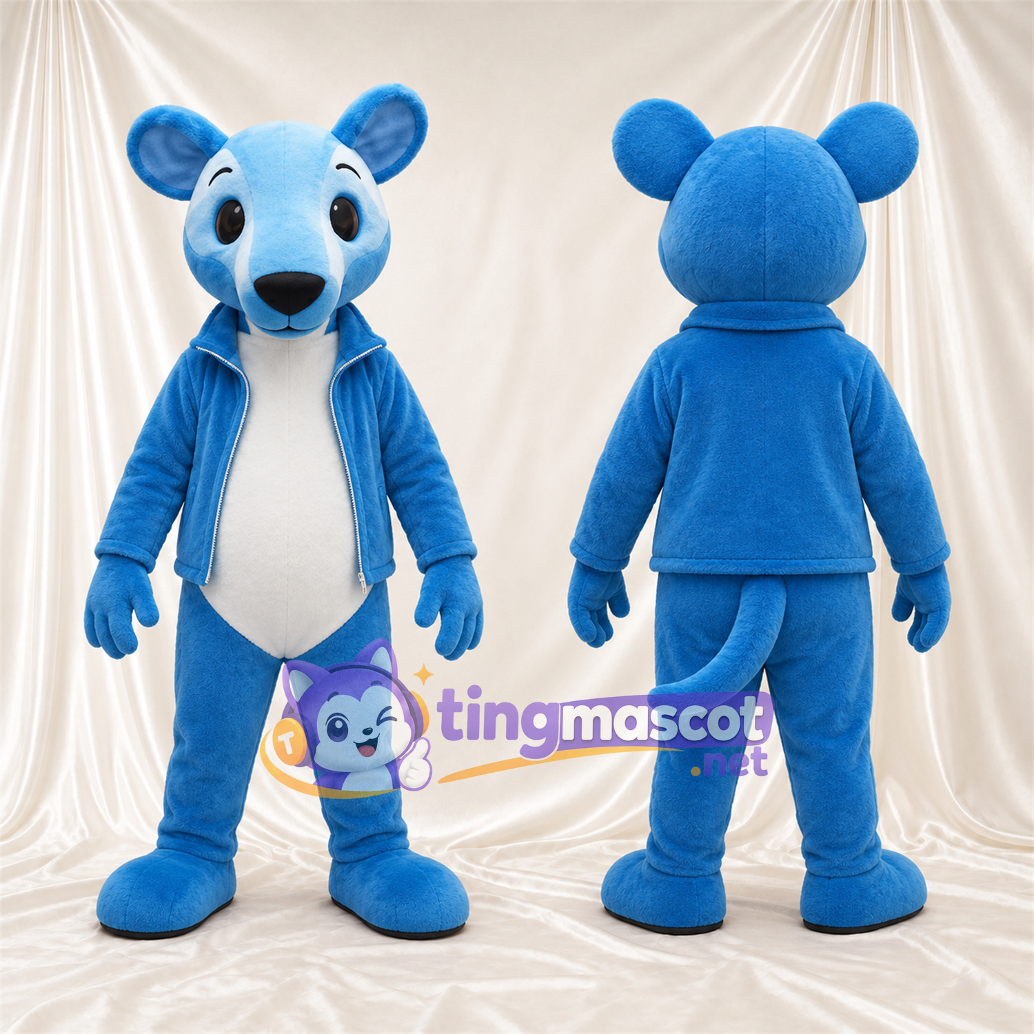 Blue Mouse Mascot Costume - Blue Jacket and White Belly Blue Mouse Mascot Costume - Blue Jacket and White Belly