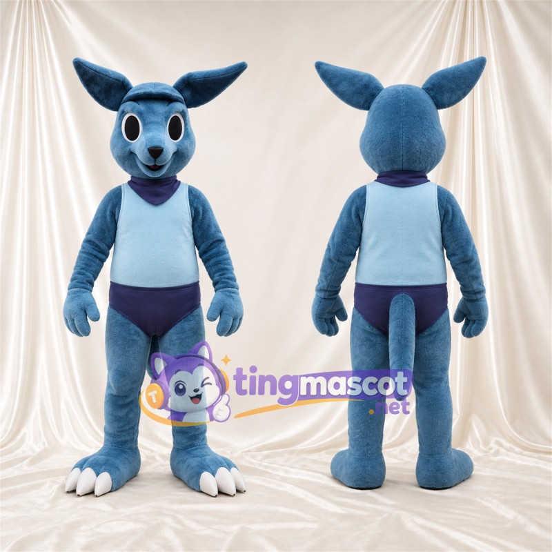 Blue Kangaroo Mascot Costume - White Shirt and Bow Tie