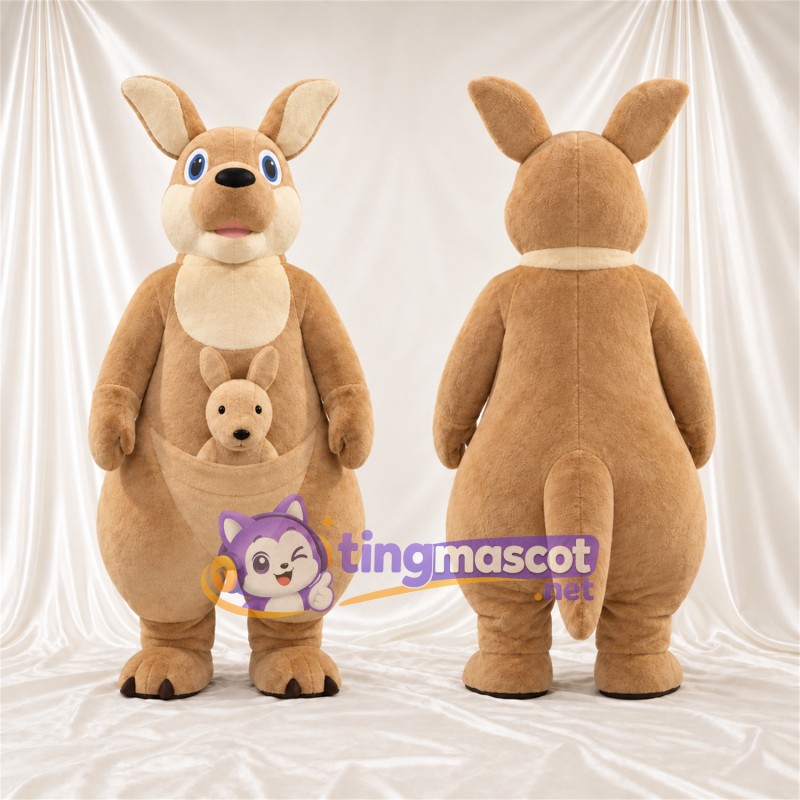 Costume de mascotte Kangourou – brun clair – Griffes (noir); Petit dans la poche
