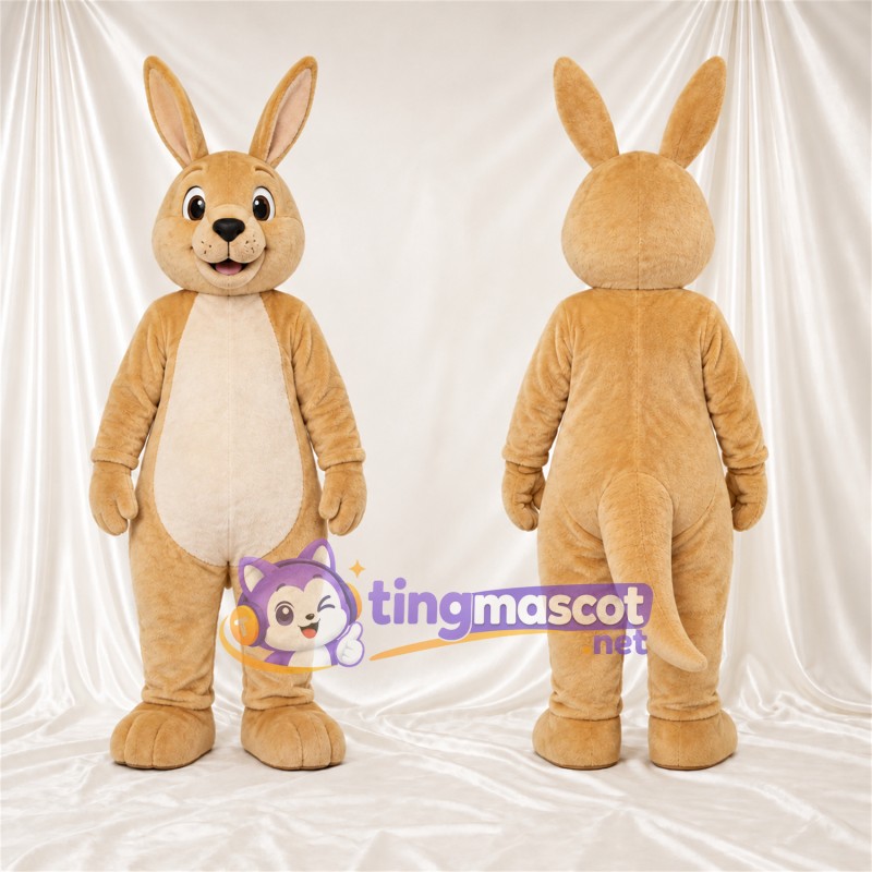 Costume de mascotte Lapin – brun clair – Ventre (crème); Longues oreilles