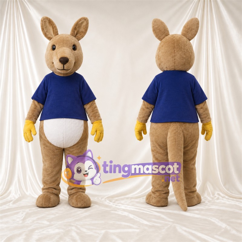 Costume de mascotte Kangourou – brun clair – Chemise (bleu marine)