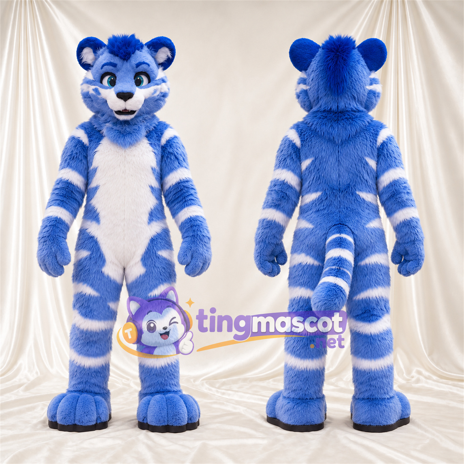 Blue and White Tiger Mascot Costume Blue and White Tiger Mascot Costume