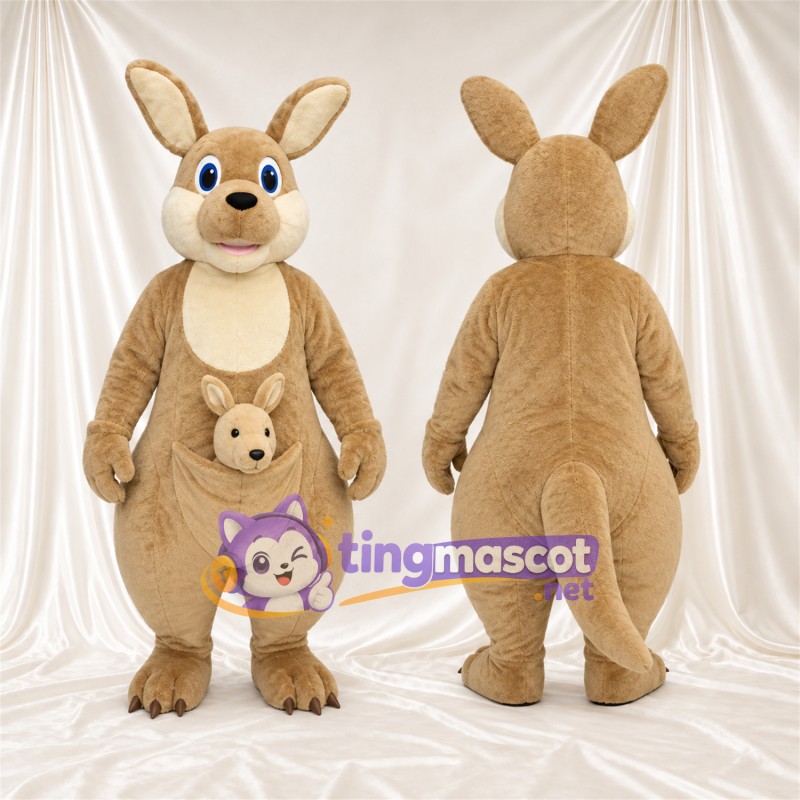 Costume de mascotte Kangourou – brun clair – Griffes (noir); Petit dans la poche