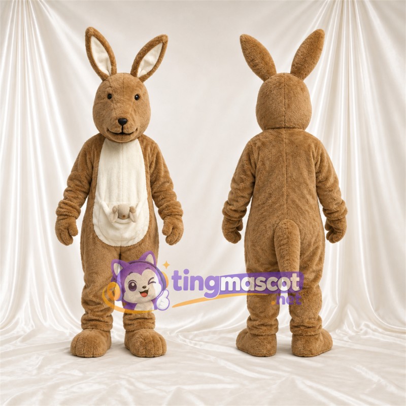 Costume de mascotte Kangourou – marron – Poche ventrale (blanc)