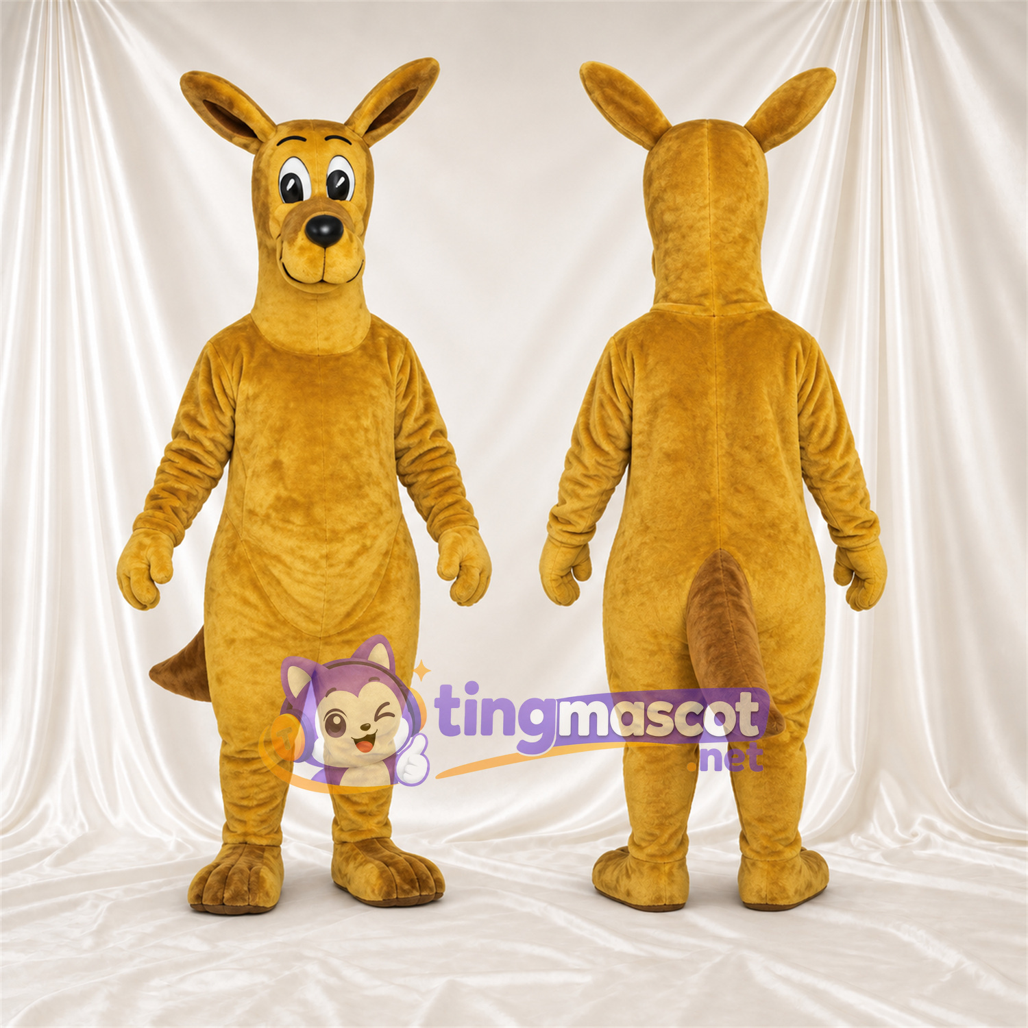Costume de mascotte Kangourou – marron – Poche ventrale; Sourcils relevés Costume de mascotte Kangourou – marron – Poche ventrale; Sourcils relevés
