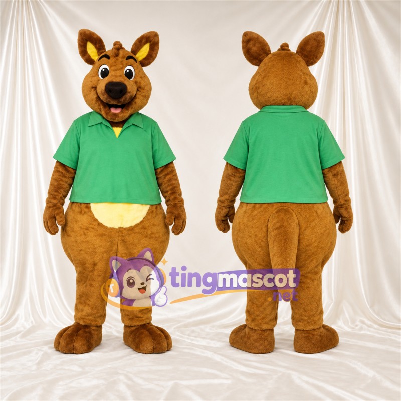 Maskottchenkostüm Känguru – braun – Poloshirt (grün)
