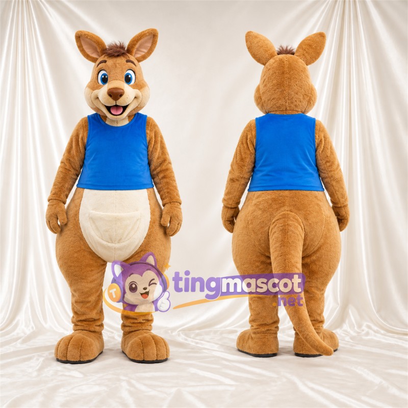 Costume de mascotte Kangourou – brun clair – Chemise (bleu)