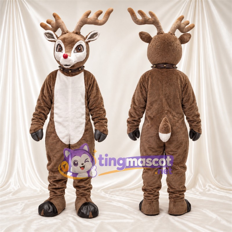 Costume de mascotte Cerf – marron – Nez (rouge); Col (noir)