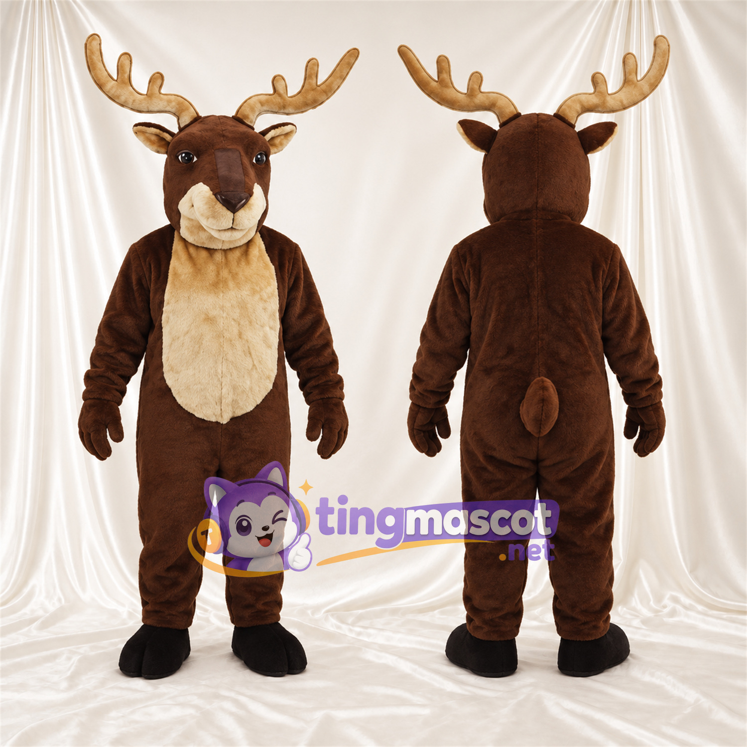 Costume de mascotte Cerf – marron – Torse (crème); Bois Costume de mascotte Cerf – marron – Torse (crème); Bois