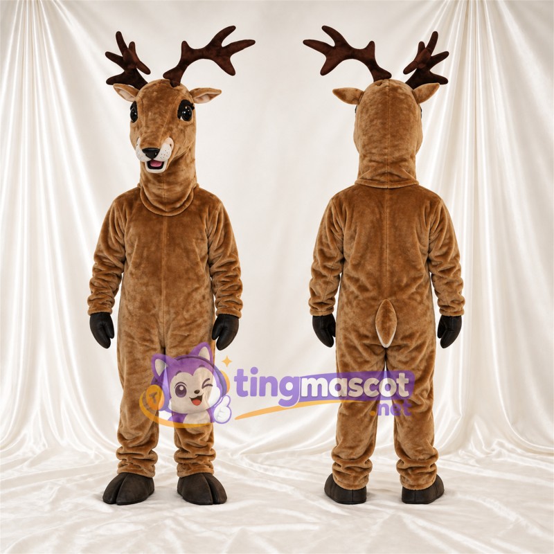 Brown Deer Mascot Costume - Brown Antlers and Black Gloves