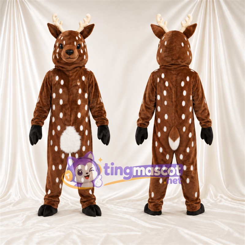 Brown Deer Mascot Costume - White Antlers and White Spots