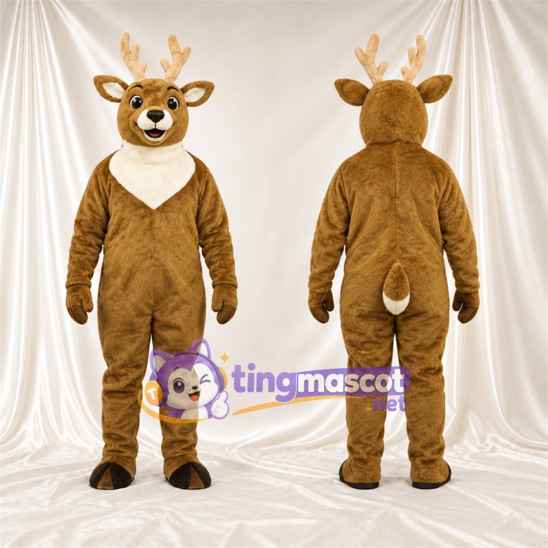 Costume de mascotte Cerf – marron – Torse (blanc); Bois (brun clair)